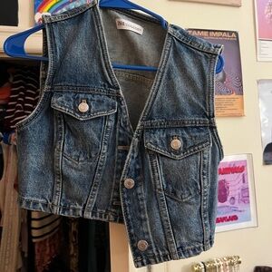 Zara Denim Cropped Vest - Medium Blue